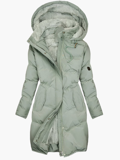 Emma | Damen Langer Wintermantel mit Kapuze und Kunstpelz