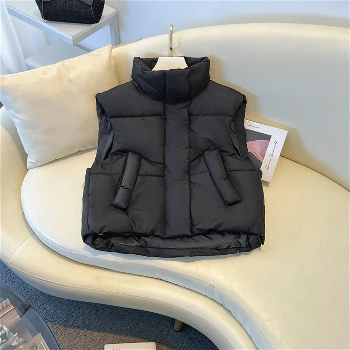 Carolin | Damen Winter Steppweste mit hohem Kragen