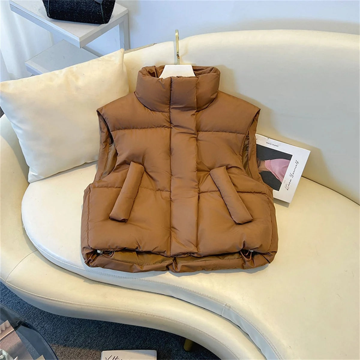 Carolin | Damen Winter Steppweste mit hohem Kragen